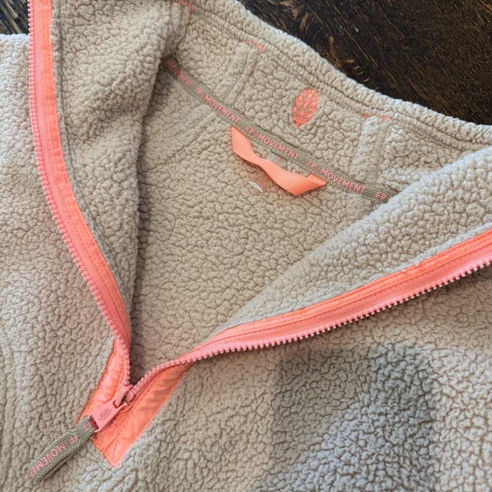 FP Movement by Free People Cream Sherpa Pullover with Coral Trim - Picture 2 of 4